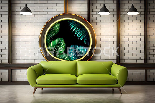 غرفة جلوس بديكورات ورق الشجر, ديكور داخلي, تصاميم ومعلقات, لوحات فنية معلقة, خلفية أوراق الشجر و النباتات.