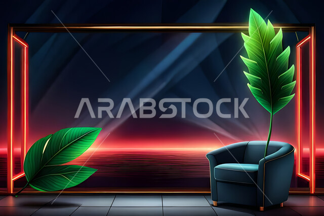 غرفة جلوس بديكورات ورق الشجر, ديكور داخلي, تصاميم ومعلقات, لوحات فنية معلقة, خلفية أوراق الشجر و النباتات.