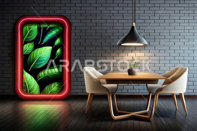 غرفة طعام بديكورات ورق الشجر, ديكور داخلي, تصاميم ومعلقات, لوحات فنية معلقة, خلفية أوراق الشجر و النباتات.