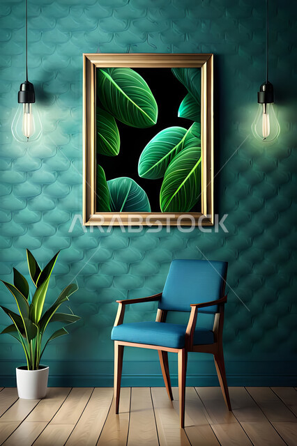 غرفة جلوس بديكورات ورق الشجر, ديكور داخلي, تصاميم ومعلقات, لوحات فنية معلقة, خلفية أوراق الشجر و النباتات.
