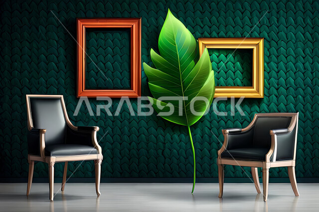 غرفة جلوس بديكورات ورق الشجر, ديكور داخلي, تصاميم ومعلقات, لوحات فنية معلقة, خلفية أوراق الشجر و النباتات.