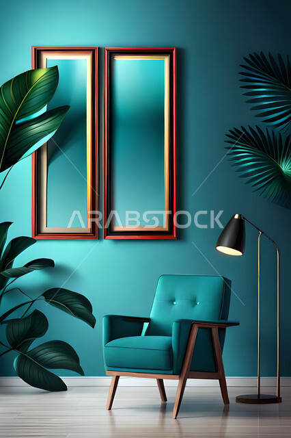 غرفة جلوس بديكورات ورق الشجر, ديكور داخلي, تصاميم ومعلقات, لوحات فنية معلقة, خلفية أوراق الشجر و النباتات.