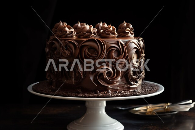 Decadent Chocolate Cake on White Plate - Side View