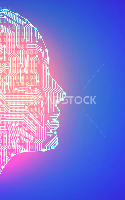 Digital face technology, technology and technology development, artificial intelligence, luminous face, future technology, virtual backgrounds
