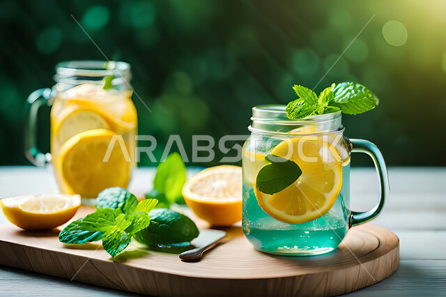 عصائر طبيعية مرطبة ، صورة مقربة لعصير الليمون بالنعناع، مشروبات باردة طازجة،  عصير صحي ومفيد، كوكتيل صيفي منعش ومثلج، عصير الليمون، حمضيات، خلفيات الطبيعة .