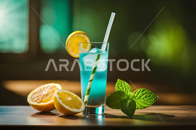 نبات النعناع , صورة مقربة لعصير الموهيتو بقطع الفواكه الطازجة ، مشروب بقطع الفراولة و التوت البري ، مشروبات باردة ، عصائر طبيعية مرطبة ، عصير صحي ومفيد ، كوكتيل صيفي منعش ومثلج , مشروبات منعشة .