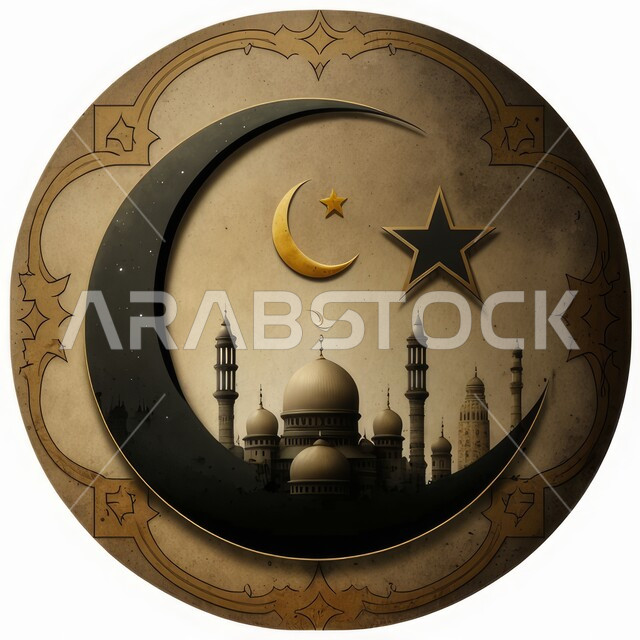 تصاميم اسلامية ثلاثية الأبعاد لهلال شهر رمضان، خلفية إسلامية، مسجد إسلامي بتصاميم ابداعية، زخارف اسلامية، ديكورات رمضانية، خلفية بيضاء