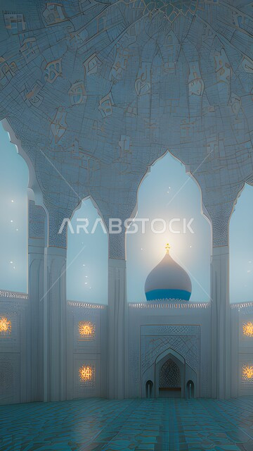 فناء المسجد الخارجي، تصميم ثلاثي الابعاد لمسجد، الفن الهندسي المعماري الاسلامي، تصاميم وزخارف اسلامية، ديكورات اسلامية فاخرة، خلفية اسلامية ثلاثية الابعاد