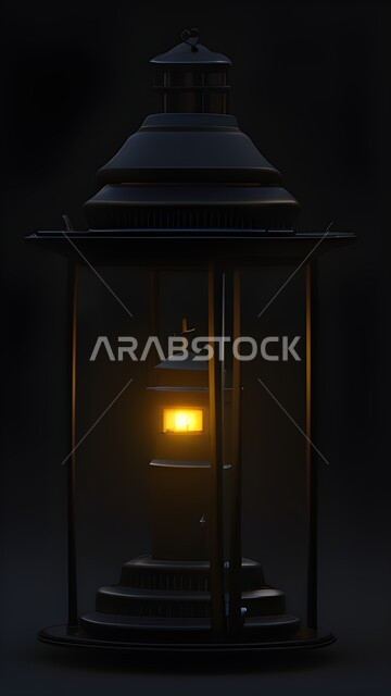 صورة مقربة لفانوس معدني متوهج، مصباح معدني مضيء، ضوء معدني مشتعل، خلفية سوداء