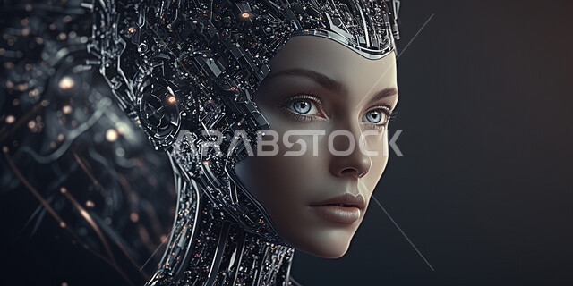 التكنولوجيا الرقمية للوجه، الذكاء الإصطناعي والتطور الرقمي، تطور التقنية والتكنولوجيا، اشكال ورسومات ثلاثية الابعاد، تكنولوجيا المستقبل