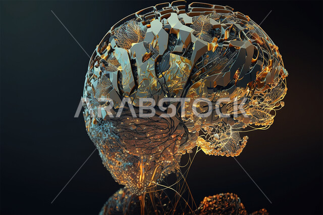 تطور التقنية والتكنولوجيا، التكنولوجيا الرقمية للدماغ، خلايا الدماغ المضيئة، الذكاء الإصطناعي والتطور الرقمي، اشكال ورسومات ثلاثية الابعاد، تكنولوجيا المستقبل