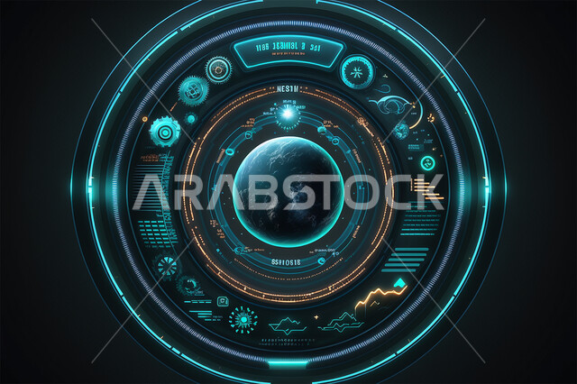 3D shapes and graphics, cloud computing and cyber security system, artificial intelligence and digital development, data and information storage, technology development and digital technology, future technology