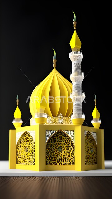 ديكورات وتصاميم لمجسمات اسلامية ، مسجد ثلاثي الأبعاد ، تحف ثلاثية الأبعاد خلفية سوداء