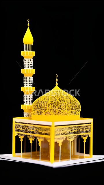 مسجد ثلاثي الأبعاد ، تحف ثلاثية الأبعاد خلفية سوداء ، ديكورات وتصاميم لمجسمات اسلامية