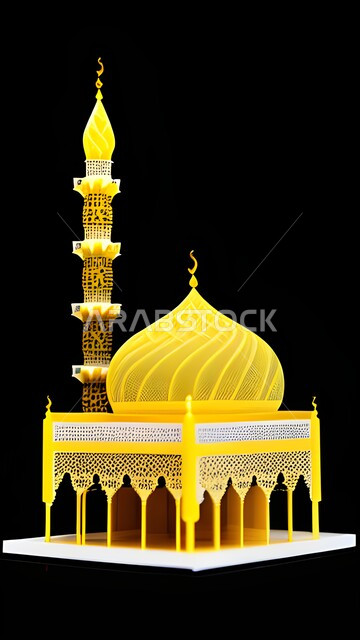تصاميم وديكورات لمجسمات اسلامية ، مجسمات ثلاثية الأبعاد ، مسجد ثلاثي الأبعاد خلفية سوداء