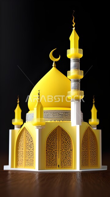 مجسمات ثلاثية الأبعاد ، تصاميم وديكورات لمجسمات اسلامية  ، مسجد ثلاثي الأبعاد خلفية سوداء