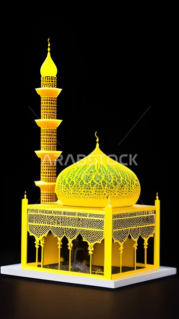 مجسم مسجد ثلاثي الأبعاد ، تصاميم وديكورات لمجسمات اسلامية  ، مسجد ثلاثي الأبعاد خلفية سوداء