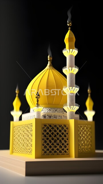 Islamic stereoscopic designs, three-dimensional mosque model, three-dimensional mosque black background