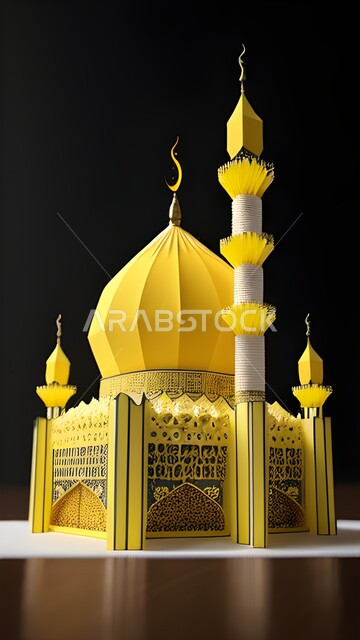 تصاميم وديكورات لمجسمات اسلامية ، مسجد ثلاثي الأبعاد ، مجسم مسجد ثلاثي الأبعاد  خلفية سوداء