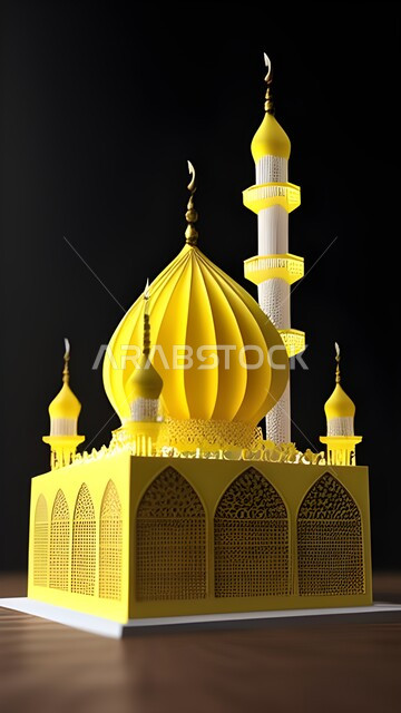 ديكورات مجسمات اسلامية ، مسجد ثلاثي الأبعاد ، مجسم مسجد ثلاثي الأبعاد  خلفية سوداء