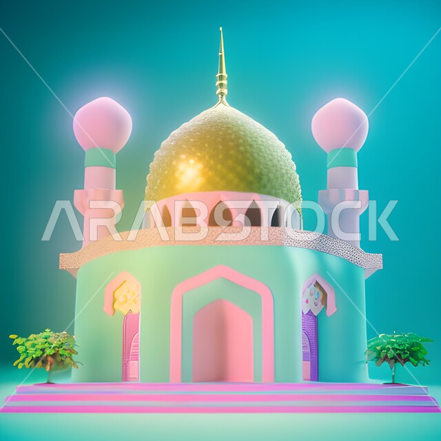 مجسمات وتحف رمضانية ، قوالب تصميم ثلاثية الابعاد لمسجد بأشكال هندسية ، ديكورات وتصاميم اسلامية،  خلفيات رمضان ، اسلاميات وعبادة , خلفية زهرية . 