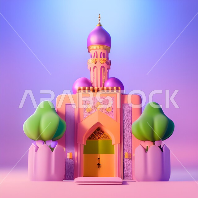 مجسمات وتحف رمضانية ، قالب ثلاثي الابعاد لمسجد بتصاميم هندسية ، ديكورات وتصاميم اسلامية، خلفيات رمضان ، اسلاميات وعبادة , خلفية نهدية . 