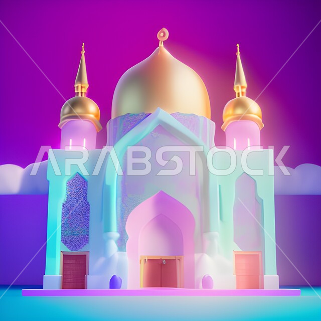 خلفيات رمضان ، قالب ثلاثي الابعاد لمسجد بتصاميم هندسية ، ديكورات وتصاميم اسلامية، مجسمات وتحف رمضانية ، اسلاميات وعبادة , خلفية نهدية . 
