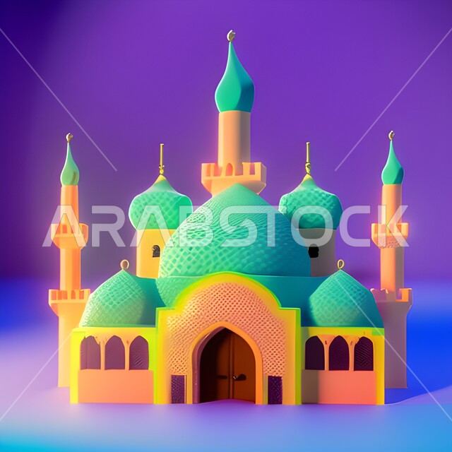 قالب ثلاثي الابعاد لمسجد بتصاميم هندسية ، ديكورات وتصاميم اسلامية، مجسمات وتحف رمضانية ، خلفيات رمضان ، اسلاميات وعبادة , خلفية نهدية . 