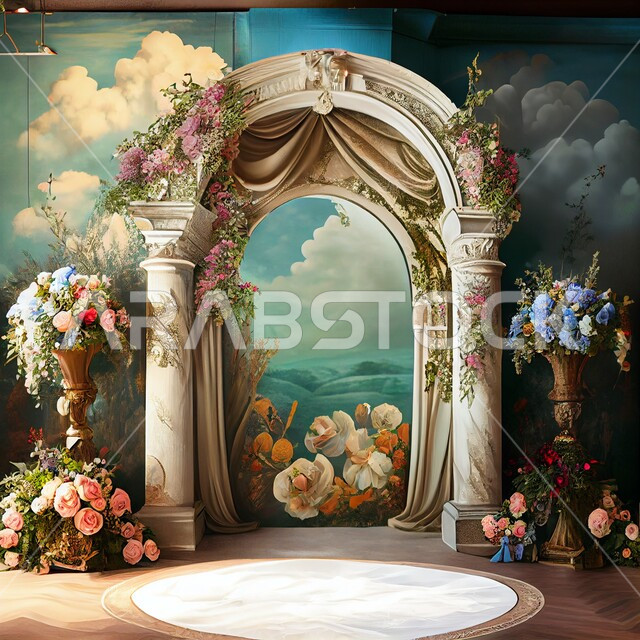 كوش افراح بتصاميم وديكورات جذابة، ازهار وورد الزينة في صالات الأعراس والزواج، قاعة ومنصة عرض افراح زواج بتصاميم فاخرة، احتفالات ومناسبات سعيدة، خلفية ازهار وورد الزفاف