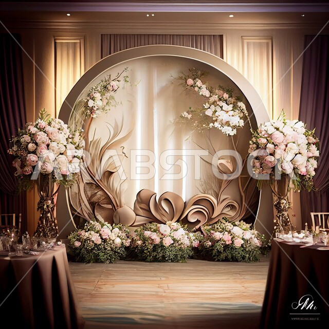 كوش افراح بتصاميم وديكورات جذابة، ازهار وورد الزينة في صالات الأعراس والزواج، قاعة ومنصة عرض افراح زواج بتصاميم فاخرة، احتفالات ومناسبات سعيدة، خلفية ازهار وورد الزفاف