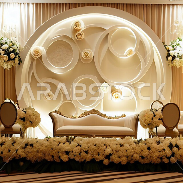 كوش ومنصة عرض افراح زواج بتصاميم فاخرة، خلفية ازهار وورد الزفاف، قاعة زفاف بتصاميم وديكورات جذابة، ازهار وورد الزينة في صالات الأعراس والزواج، احتفالات ومناسبات سعيدة