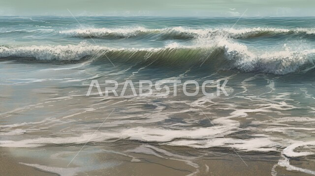 صورة مقربة لامواج البحر على الشاطئ، رمال شواطئ البحر، مناظر طبيعية ساحلية، امواج البحر الهادئة، خلفية الطبيعة