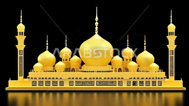 مجسمات اسلامية متوهجة, مجسم ثري دي لمسجد مضيء, أجواء رمضانية, ديكورات اسلامية، ثلاثي الابعاد, تصاميم اسلامية، مجسمات اسلامية متوهجة، زخرفات اسلامية, ديكورات رمضانية، خلفية رمضانية,  خلفية سوداء