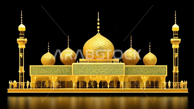  مجسم ثري دي لمسجد مضيء, أجواء رمضانية, ديكورات اسلامية، ثلاثي الابعاد, تصاميم اسلامية، مجسمات اسلامية متوهجة، زخرفات اسلامية, ديكورات رمضانية، خلفية رمضانية,  خلفية سوداء