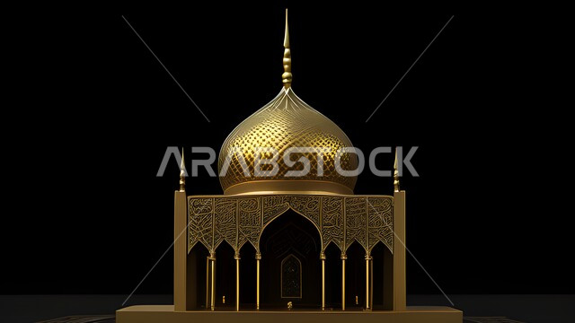 ثري دي, مجسم ثلاثي الابعاد لمسجد مضيء, ديكورات اسلامية, تصاميم اسلامية، مجسمات اسلامية متوهجة، زخرفات اسلامية,  ديكورات رمضانية، خلفية رمضانية، خلفية سوداء