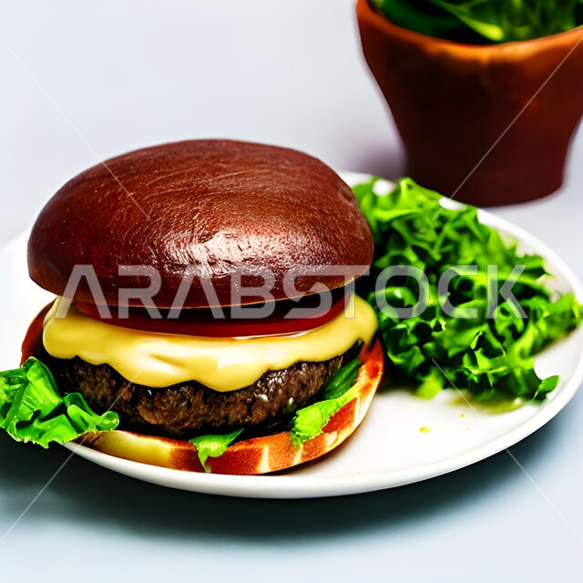 A hamburger bun with some vegetables.