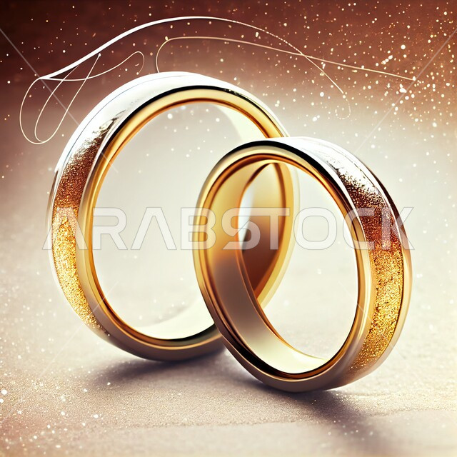 صورة مقربة لمحبس (دبلة) ذهبية لامعة, دبل خطوبة وزواج من الذهب الاصفر , محل مجوهرات  , مجوهرات ثمينة , مناسبات وأفراح, خلفية ملونة.