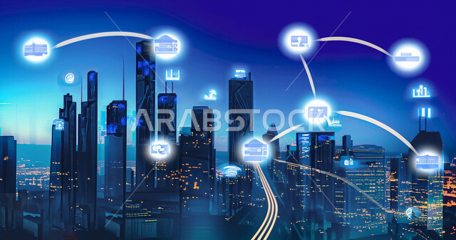 التطور العمراني والنهضة التكنولوجية في الرياض بالسعودية، الأبراج وناطحات السحاب المضيئة ليلا، رؤية 2030، خطوط اتصال الشبكة الرقمية، قطاع تكنولوجيا المعلومات الرقمية والإتصالات في السعودية، الشبكات اللاسلكية 