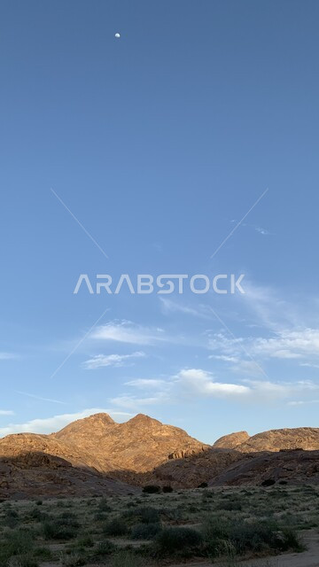 القمم والمرتفعات الجبلية، جبال نجد بالمناطق الصحراوية في المملكة العربية السعودية، الشجيرات الخضراء في الصحراء، مناظر طبيعية صحراوية، خلفية الطبيعة