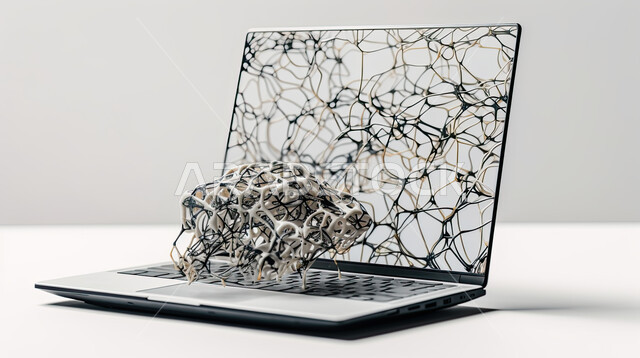 صورة مقربه للأنسجة  الإلكترونيه المتولده من جهاز الحاسوب المحمول ، خلايا شبكيه ثلاثية الأبعاد للتفكير الالكتروني والذكاء الاصطناعي، تطور التقنيه والتكنولوجيا الحديثه ، خلفية بيضاء