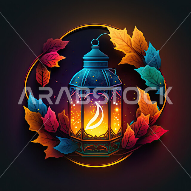 تحف واكسسوارات شهر رمضان المبارك ، فانوس وإضاءه ملونه، زينة وأنوار للاعياد والمناسبات، أجواء سعيده ، عساكم من عواده ، قدوم شهر الخير ، خلفيه سوداء