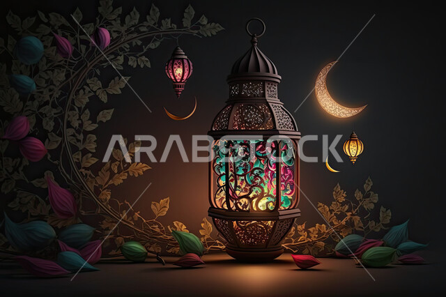 فانوس وإضاءه ملونه، تحف واكسسوارات شهر رمضان المبارك ، زينة وأنوار للاعياد والمناسبات، أجواء سعيده ، عساكم من عواده ، قدوم شهر الخير ، خلفيه ملونه