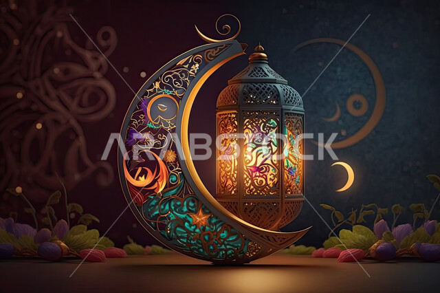 أجواء سعيده ، تحف واكسسوارات شهر رمضان المبارك ، فانوس وإضاءه ملونه، زينة وأنوار للاعياد والمناسبات، عساكم من عواده ، قدوم شهر الخير ، خلفيه زرقاء