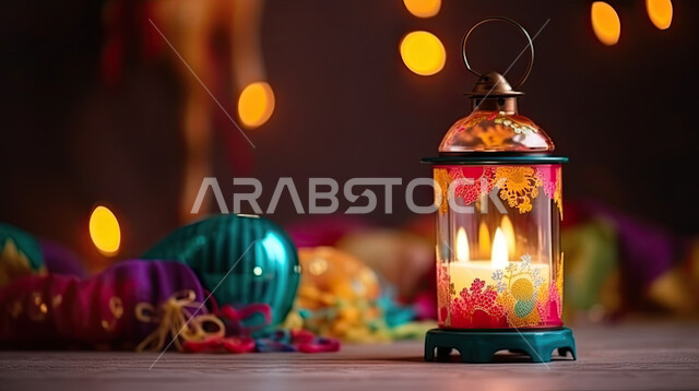 اكسسوارات وتحف شهر رمضان المبارك ، فانوس وإضاءه ملونه، زينة وأنوار للاعياد والمناسبات، أجواء سعيده ، عساكم من عواده ، قدوم شهر الخير ، خلفيه ملونه