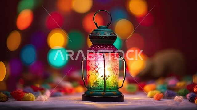 قدوم شهر البركة و الخير ،اكسسوارات وتحف شهر رمضان المبارك ، فانوس وإضاءه ملونه، زينة وأنوار للاعياد والمناسبات، أجواء سعيده ، عساكم من عواده ، خلفيه ملونه