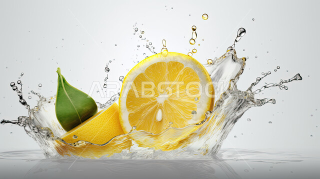 Lemons and lemons splashing into a clear water.