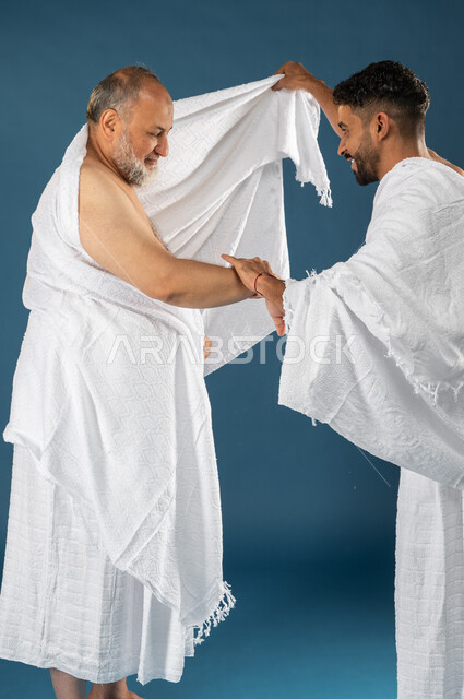 Performing the rituals of Hajj and Umrah, a portrait of a young Arab ...