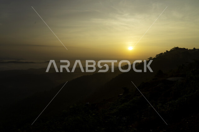 صورة ظلية للجبال والطبيعة وقت شروق الشمس, منظر الطبيعة أثناء الشروق, خلفية الطبيعة, سلوليلت