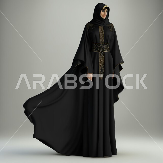 عبايات نسائية بتصاميم مبتكرة عصرية مميزة، عباءات خليجية فاخرة ذات اللون الاسود, جلابيات و أثواب للمحجبات , الموضة والاناقة، ازياء محجبات، خلفية سوداء