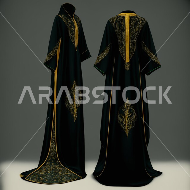 تصاميم مميزة عصرية للعبايات النسائية، عباءه خليجية فاخرة ذات اللون  الزمردي , ازياء محجبات انيقة، أثواب وجلابيات للمحجبات و الموضة والأزياء , خلفية سوداء